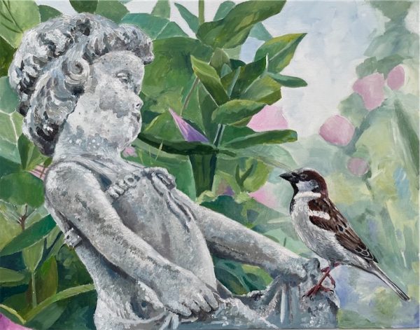 A House Sparrow on a Garden Ornament
