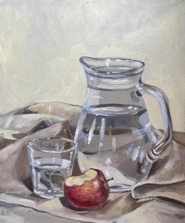 Water Jug, Glass and Apple (still life)