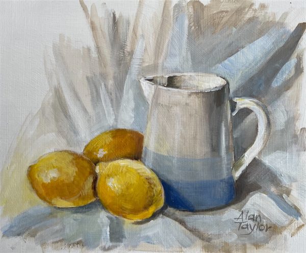 A Jug and Three Lemons (still life)